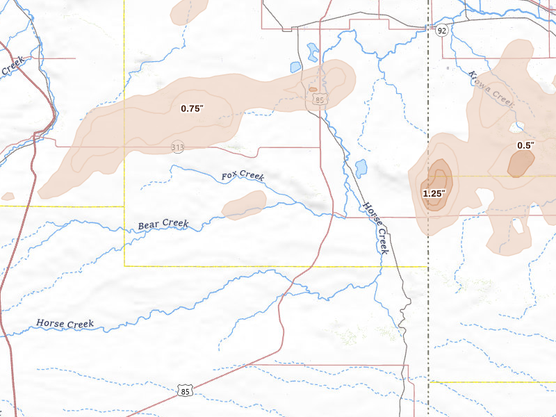 Radar-estimated hail-size map of the storm over Lagrange, WY on Jun 26, 2026