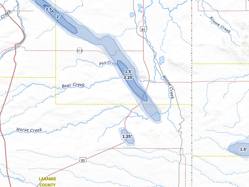 NEXRAD radar-signature map of the hail storm over Lagrange, WY on Aug 25, 2026