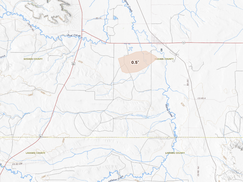 Radar-estimated hail-size map of the storm over Lagrange, WY