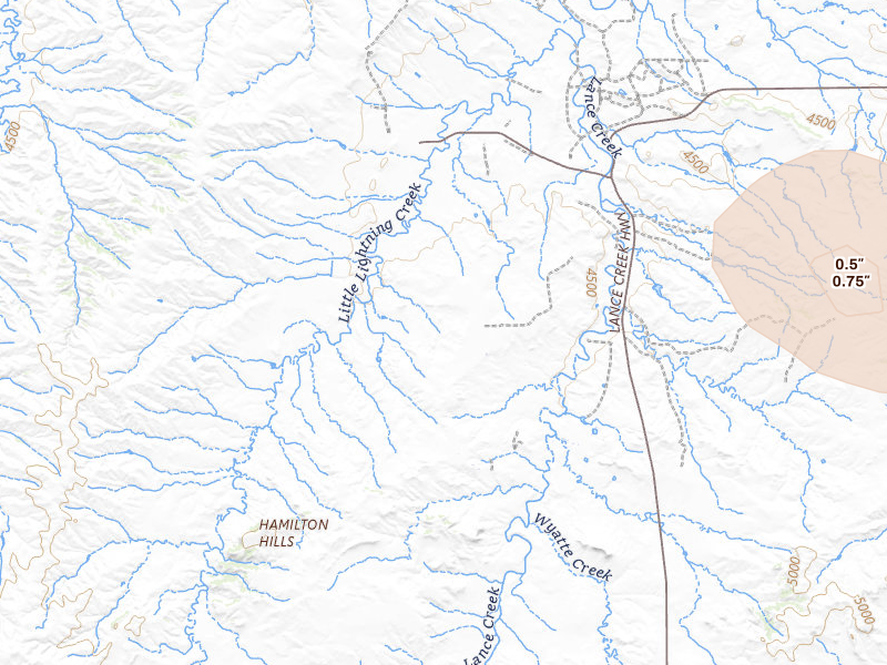 Radar-estimated hail-size map of the storm over Lance Creek, WY on May 29, 2026