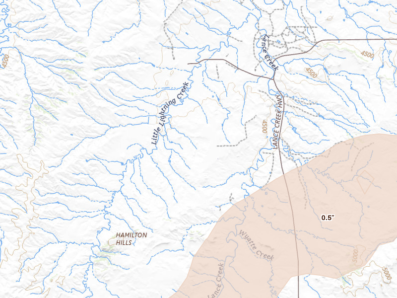 Radar-estimated hail-size map of the storm over Lance Creek, WY on Jun 26, 2026