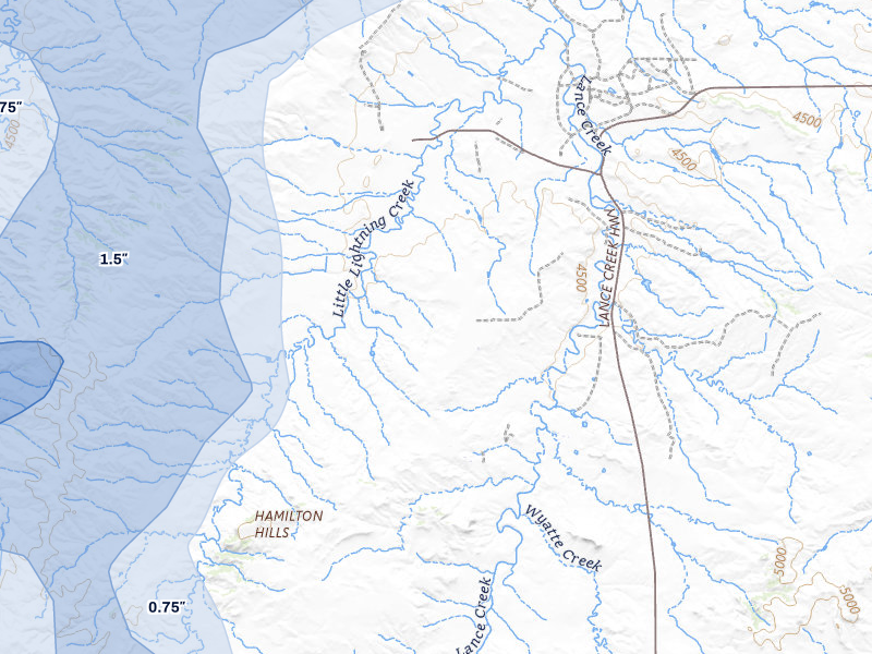 NEXRAD radar-signature map of the hail storm over Lance Creek, WY on Jul 8, 2026