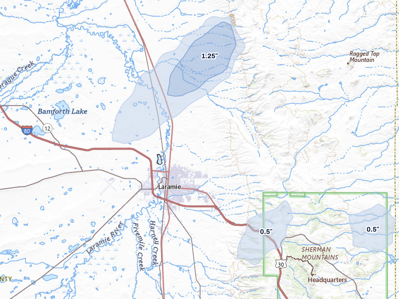 NEXRAD radar-signature map of the hail over Laramie, WY