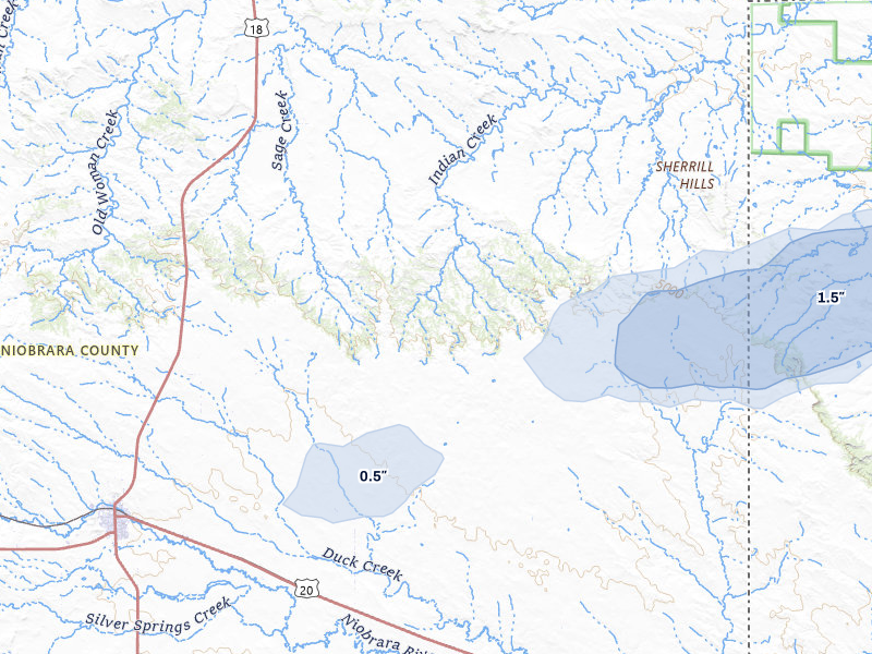 NEXRAD radar-signature map of the hail storm over Lusk, WY on Aug 25, 2026