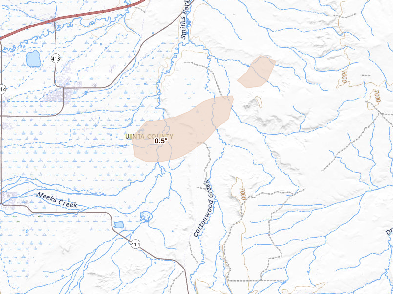 Radar-estimated hail-size map of the storm over Lyman, WY on Sep 1, 2026