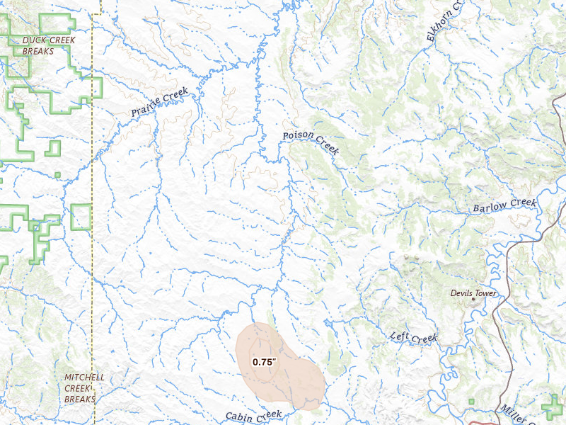 Radar-estimated hail-size map of the storm over Moorcroft, WY on May 29, 2026