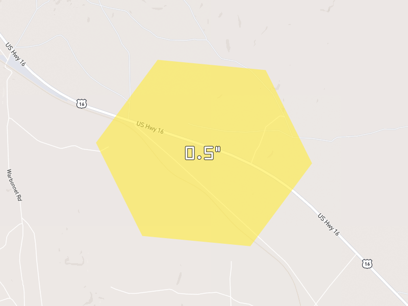 Hail map of Moorcroft, WY on Jun 2, 2026, hail up to 0.5"