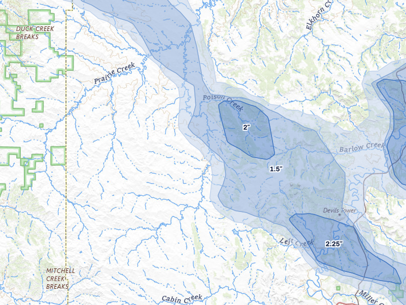 NEXRAD radar-signature map of the hail storm over Moorcroft, WY on Jul 3, 2026
