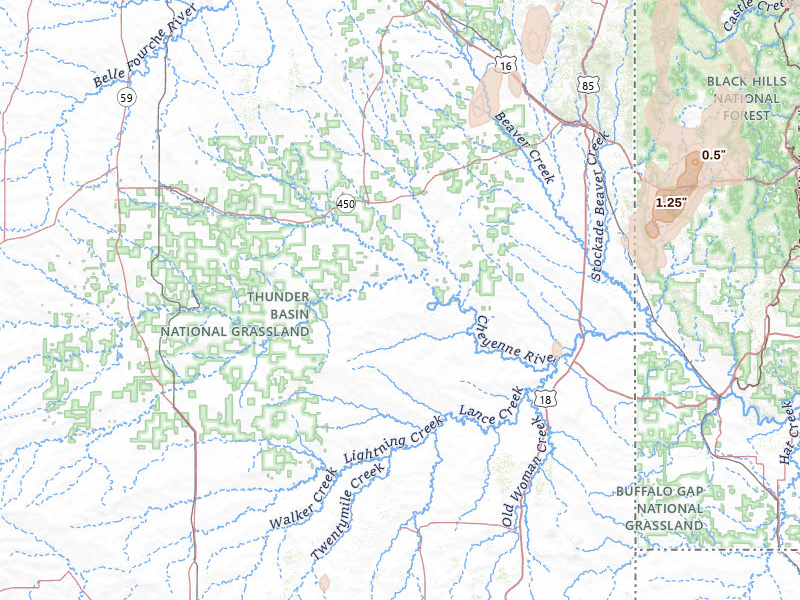 Radar-estimated hail-size map of the storm over Newcastle, WY on Jun 6, 2026