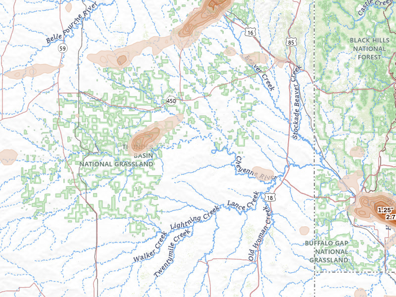 Radar-estimated hail-size map of the storm over Newcastle, WY on Jul 7, 2026