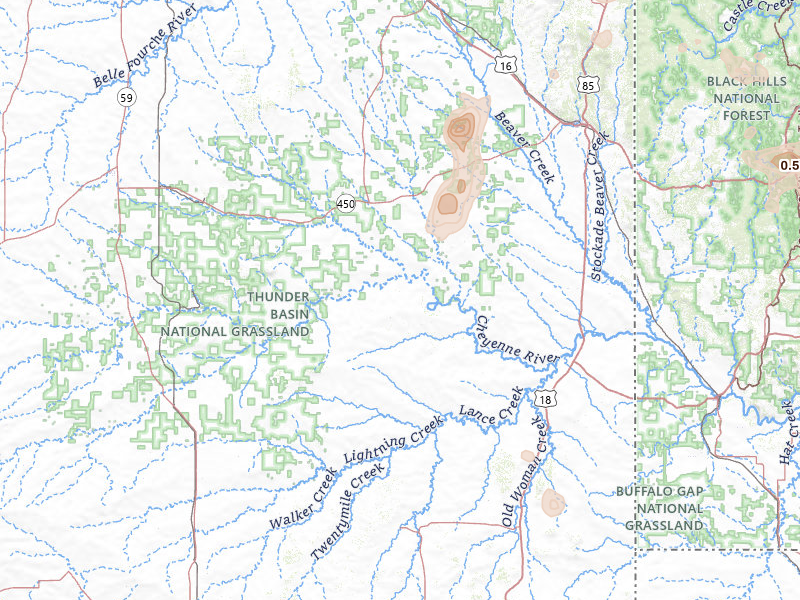 Radar-estimated hail-size map of the storm over Newcastle, WY on Jul 9, 2026