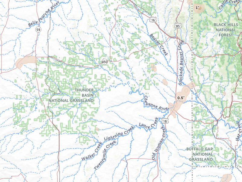 Radar-estimated hail-size map of the storm over Newcastle, WY on Jul 29, 2026