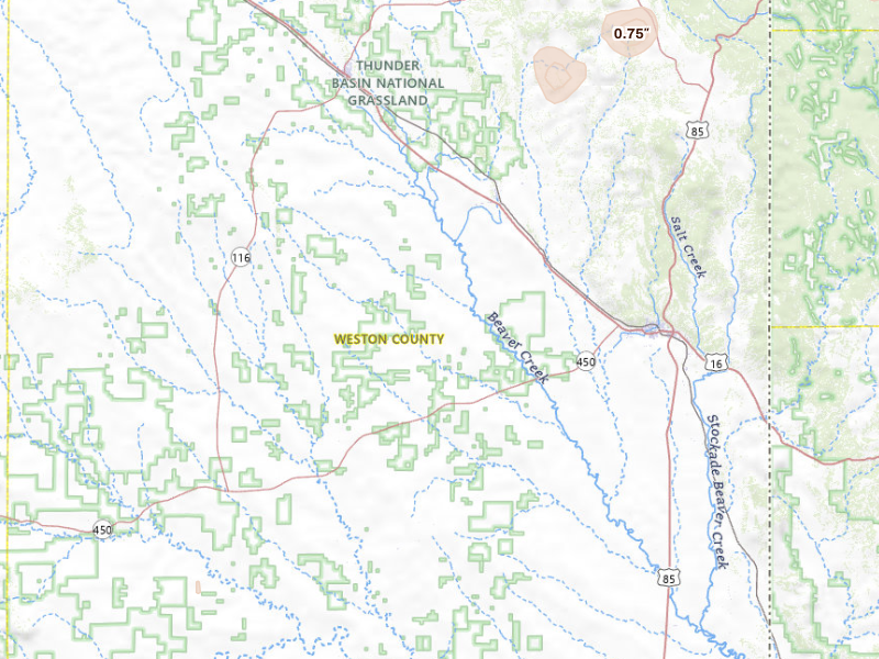 Radar-estimated hail-size map of the storm over Newcastle, WY