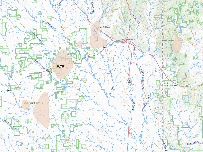 Radar-estimated hail-size map of the storm over Newcastle, WY