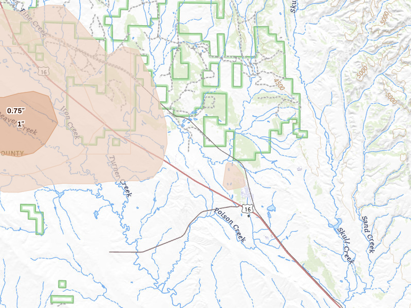 Radar-estimated hail-size map of the storm over Osage, WY on Jun 4, 2026