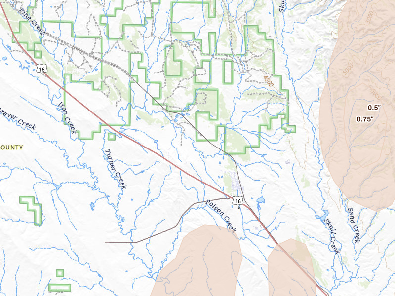 Radar-estimated hail-size map of the storm over Osage, WY on Jun 6, 2026