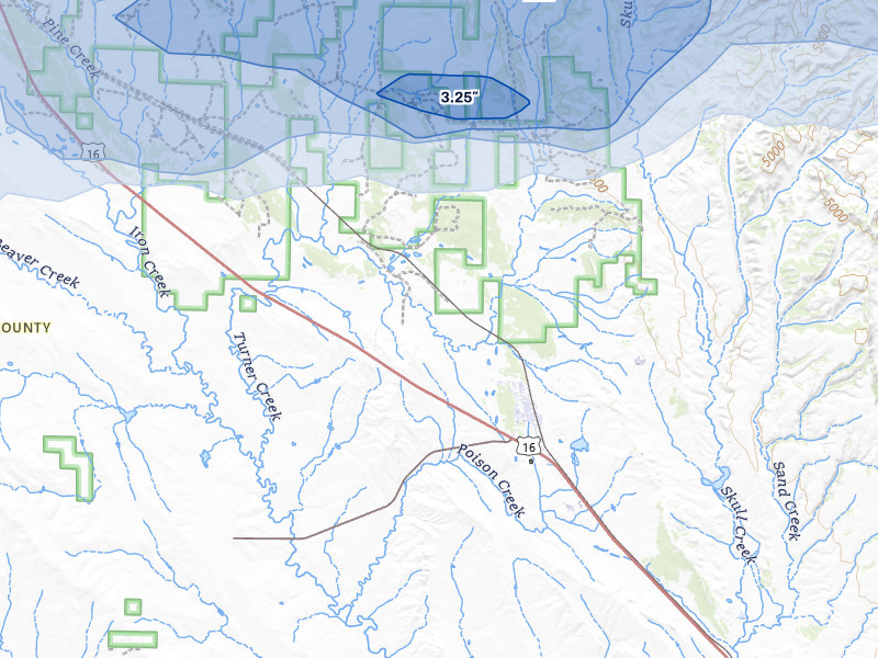 NEXRAD radar-signature map of the hail storm over Osage, WY on Jul 3, 2026