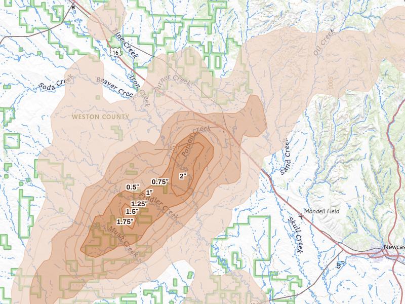 Radar-estimated hail-size map of the storm over Osage, WY