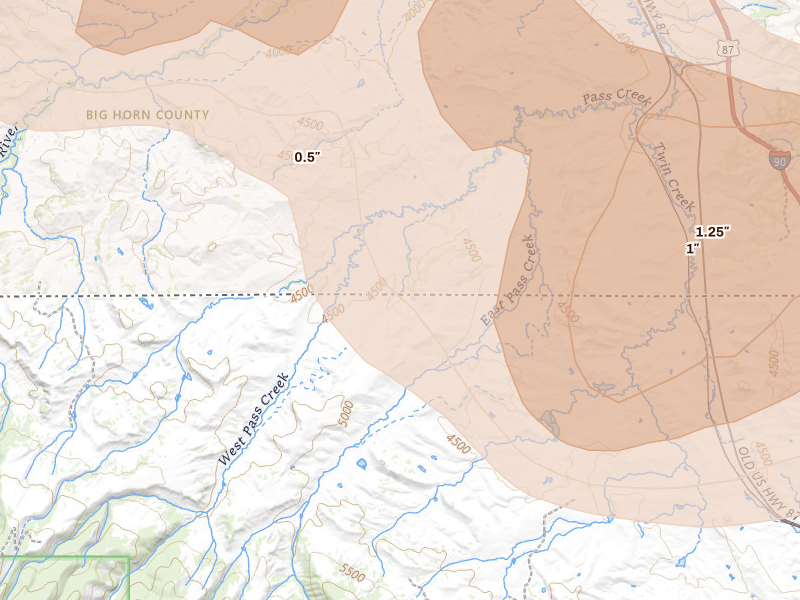 Radar-estimated hail-size map of the storm over Parkman, WY