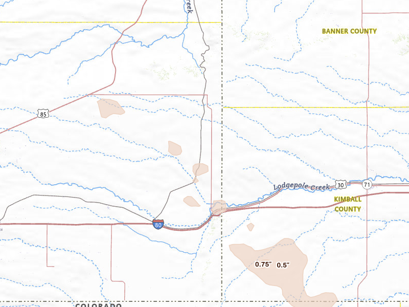 Radar-estimated hail-size map of the storm over Pine Bluffs, WY on May 9, 2026