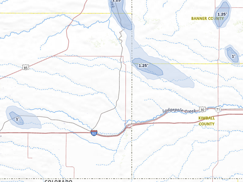 NEXRAD radar-signature map of the hail storm over Pine Bluffs, WY on May 29, 2026