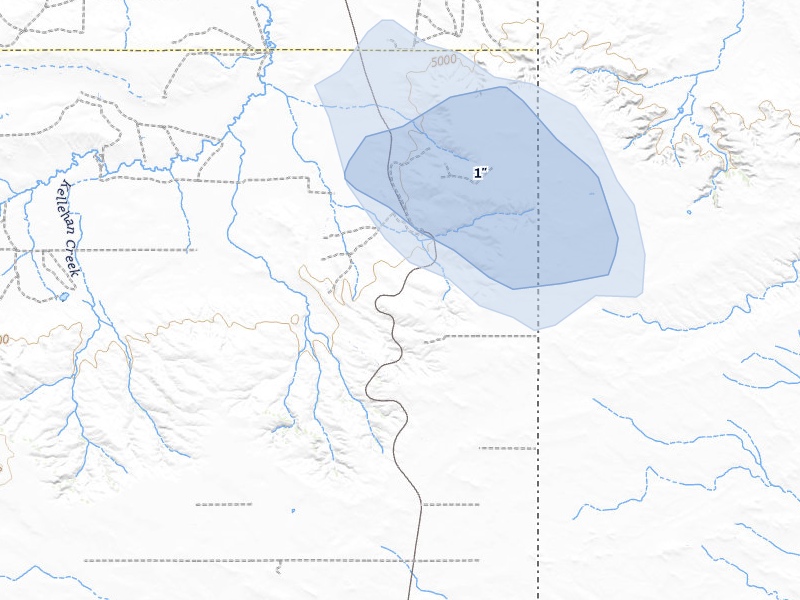 NEXRAD radar-signature map of the hail storm over Pine Bluffs, WY on Aug 14, 2026