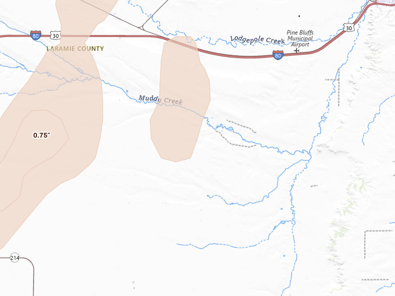 Radar-estimated hail-size map of the storm over Pine Bluffs, WY