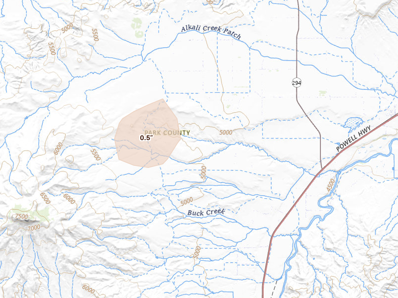 Radar-estimated hail-size map of the storm over Powell, WY