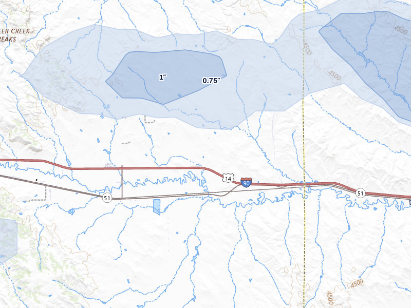 NEXRAD radar-signature map of the hail over Rozet, WY