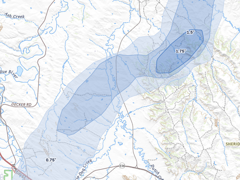NEXRAD radar-signature map of the hail storm over Sheridan, WY on Jun 27, 2026