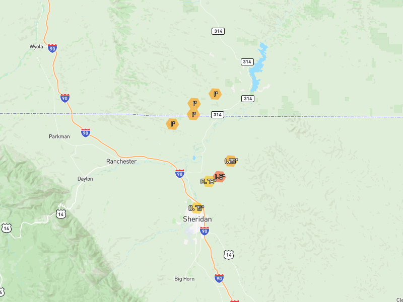 Hail map of Sheridan, WY on Jun 27, 2026, hail up to 1.5"