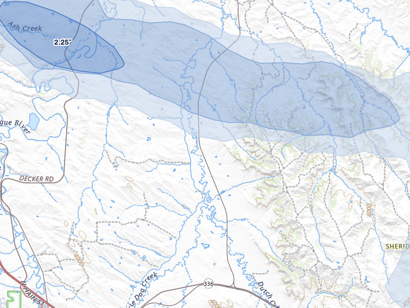 NEXRAD radar-signature map of the hail storm over Sheridan, WY on Jul 3, 2026