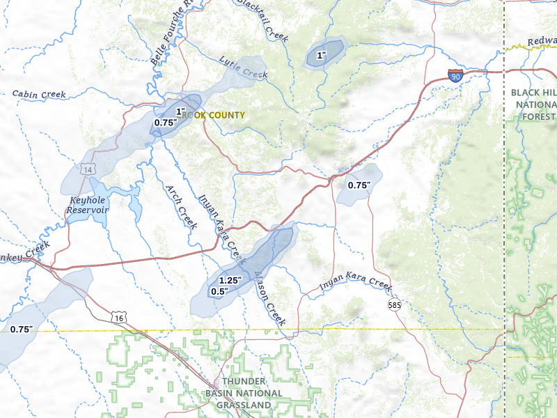 NEXRAD radar-signature map of the hail storm over Sundance, WY on Jun 1, 2026