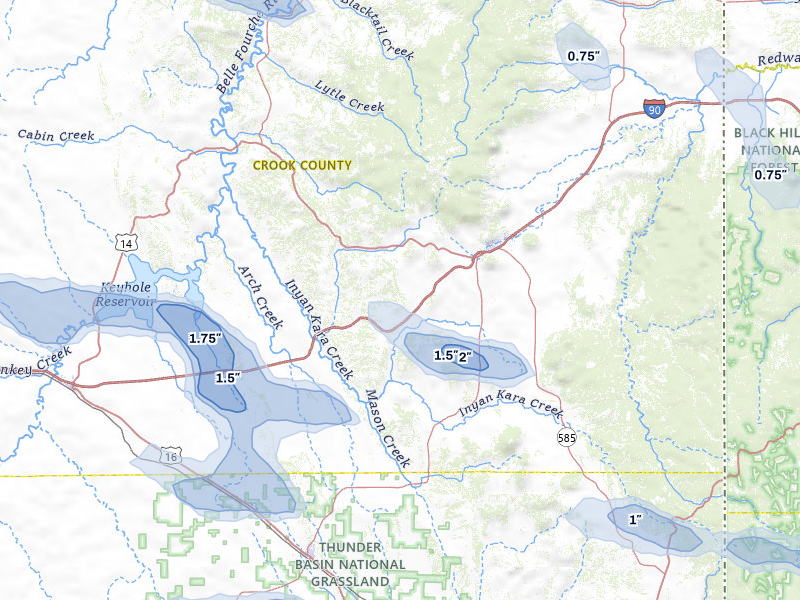 NEXRAD radar-signature map of the hail over Sundance, WY