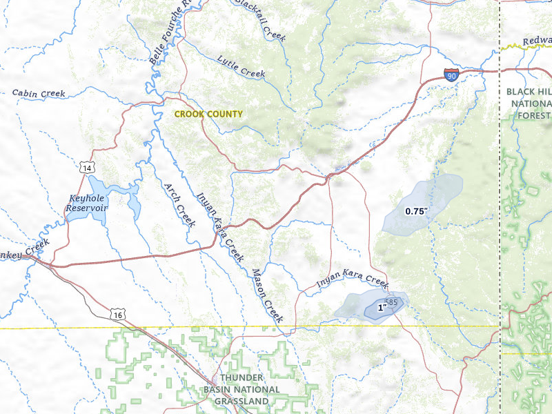 NEXRAD radar-signature map of the hail over Sundance, WY