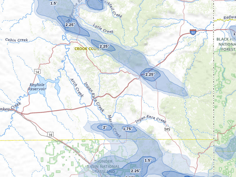 NEXRAD radar-signature map of the hail storm over Sundance, WY on Jul 3, 2026