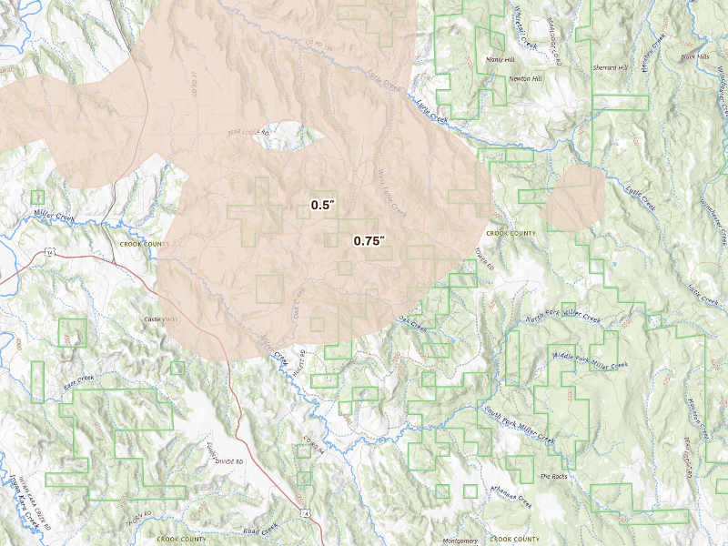 Radar-estimated hail-size map of the storm over Sundance, WY