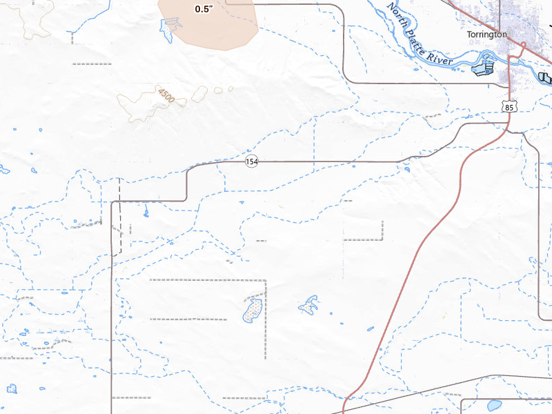 Radar-estimated hail-size map of the storm over Torrington, WY on May 30, 2026