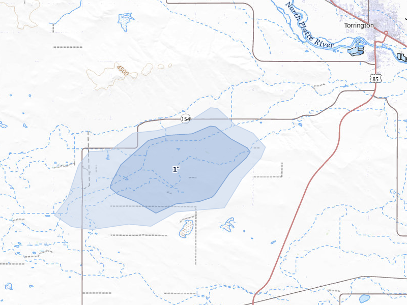 NEXRAD radar-signature map of the hail storm over Torrington, WY on Jun 8, 2026