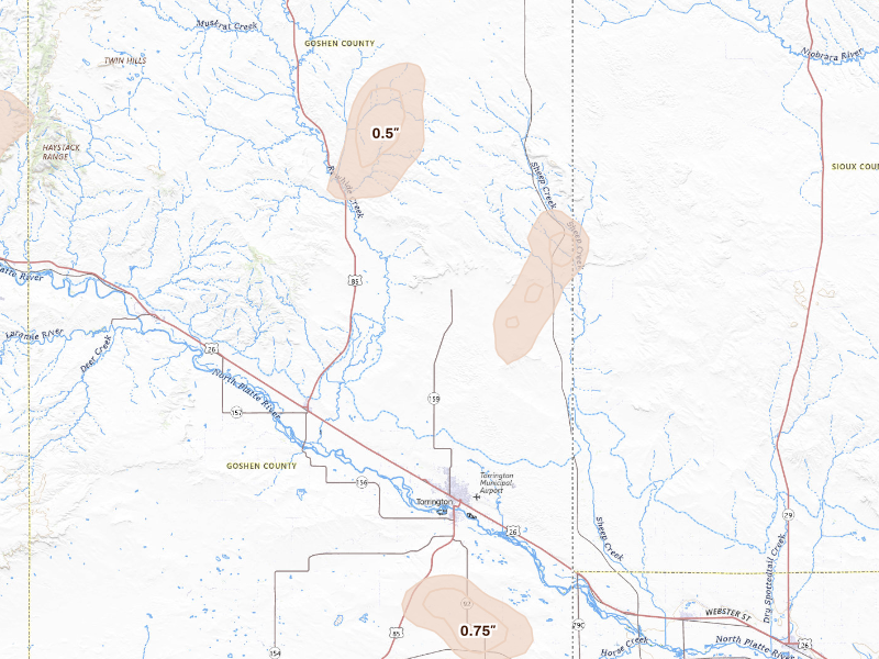 Radar-estimated hail-size map of the storm over Torrington, WY