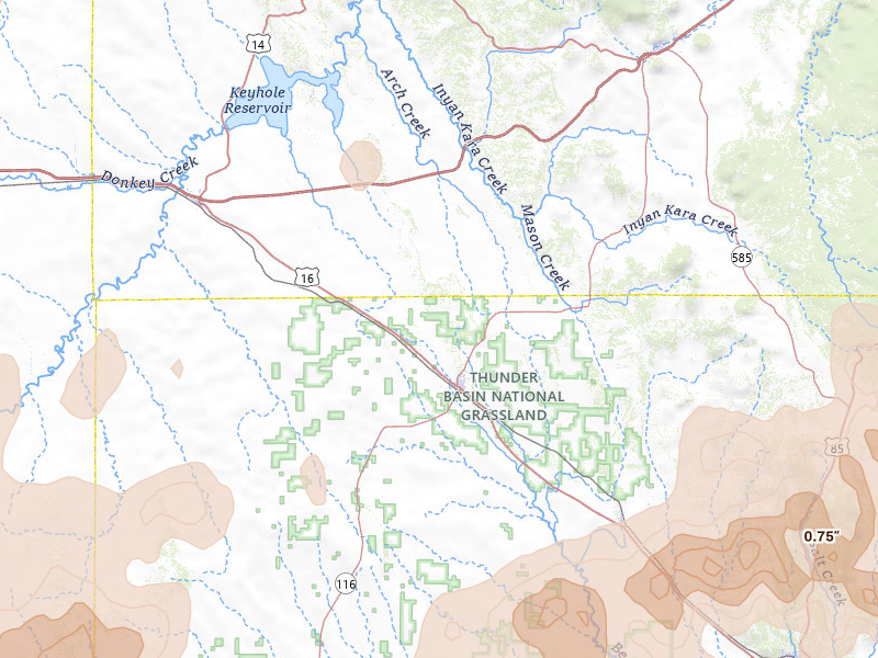Radar-estimated hail-size map of the storm over Upton, WY on Jun 26, 2026