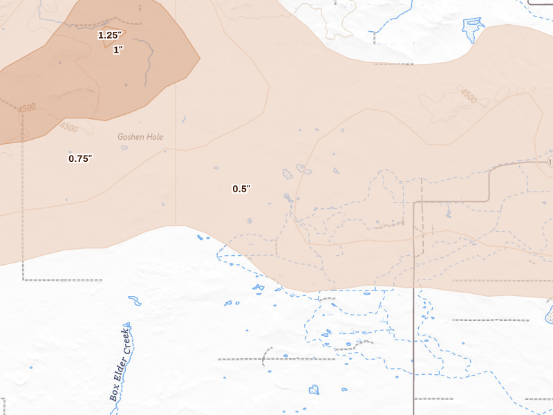Radar-estimated hail-size map of the storm over Veteran, WY
