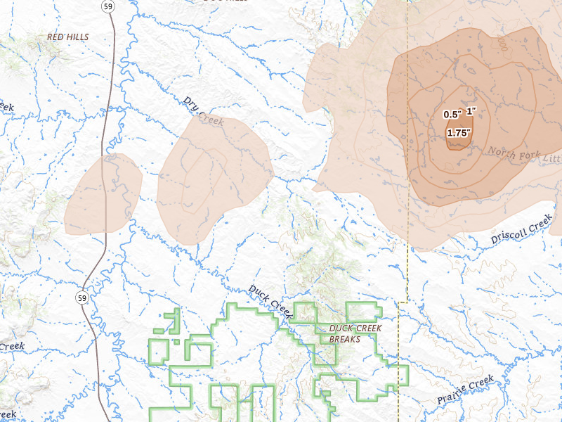 Radar-estimated hail-size map of the storm over Weston, WY on Jun 7, 2026