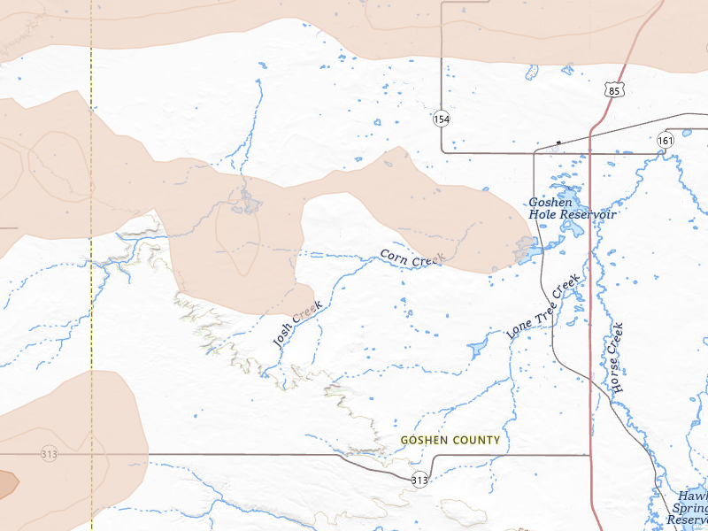 Radar-estimated hail-size map of the storm over Yoder, WY on Jun 1, 2026