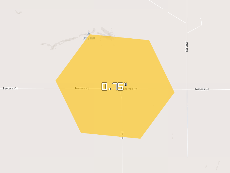 Hail map of Yoder, WY on Jun 27, 2026, hail up to 0.75"