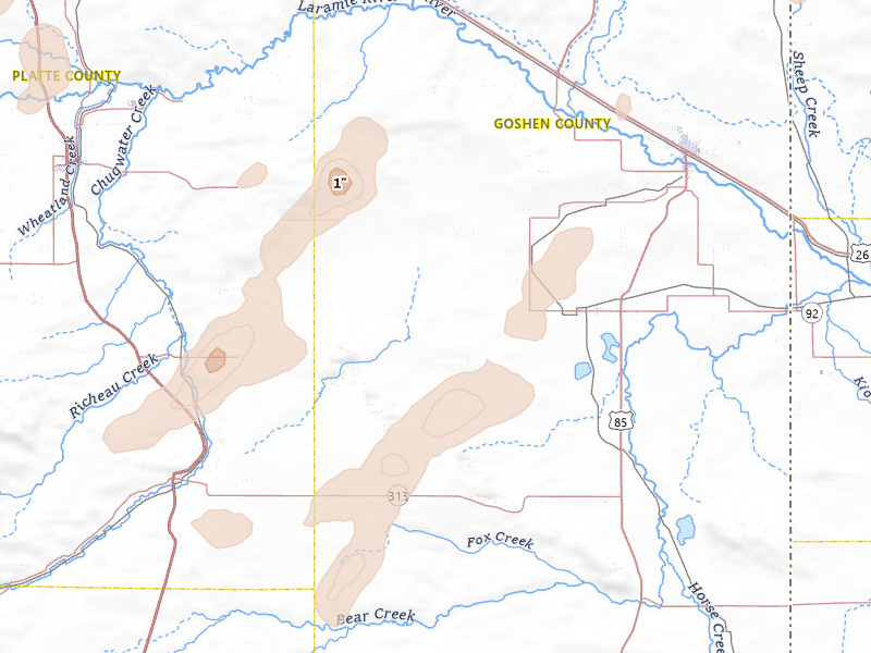 Radar-estimated hail-size map of the storm over Yoder, WY